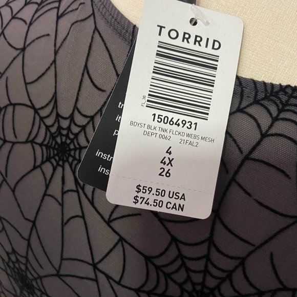 Torrid NWT size 4X/ 26  spiderweb bodysuit/ black flocked mesh - Picture 2 of 4